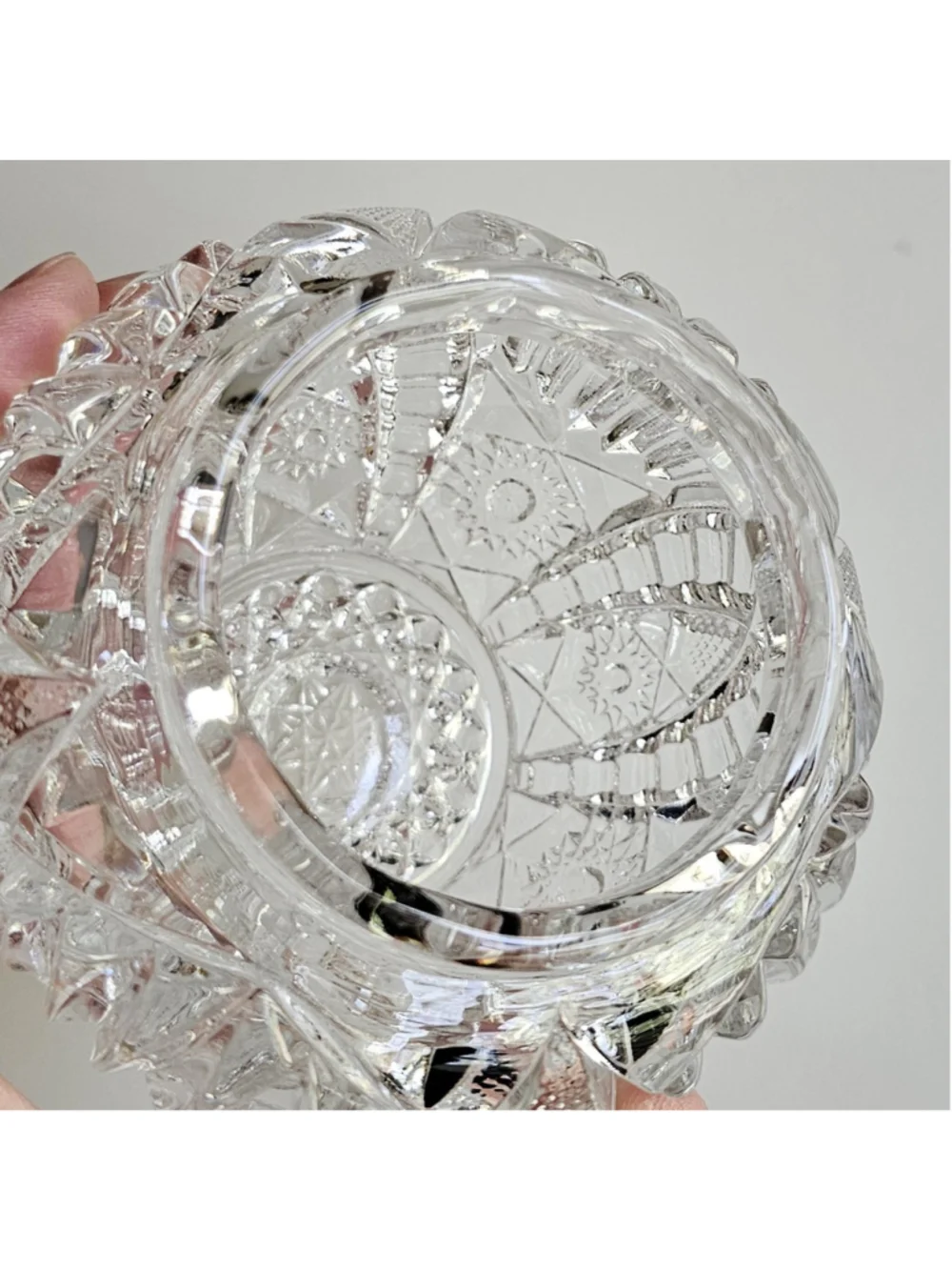 Vintage Pressed Glass Rose Bowl Small Squat Vase Hobstar & Crosshatch Pattern